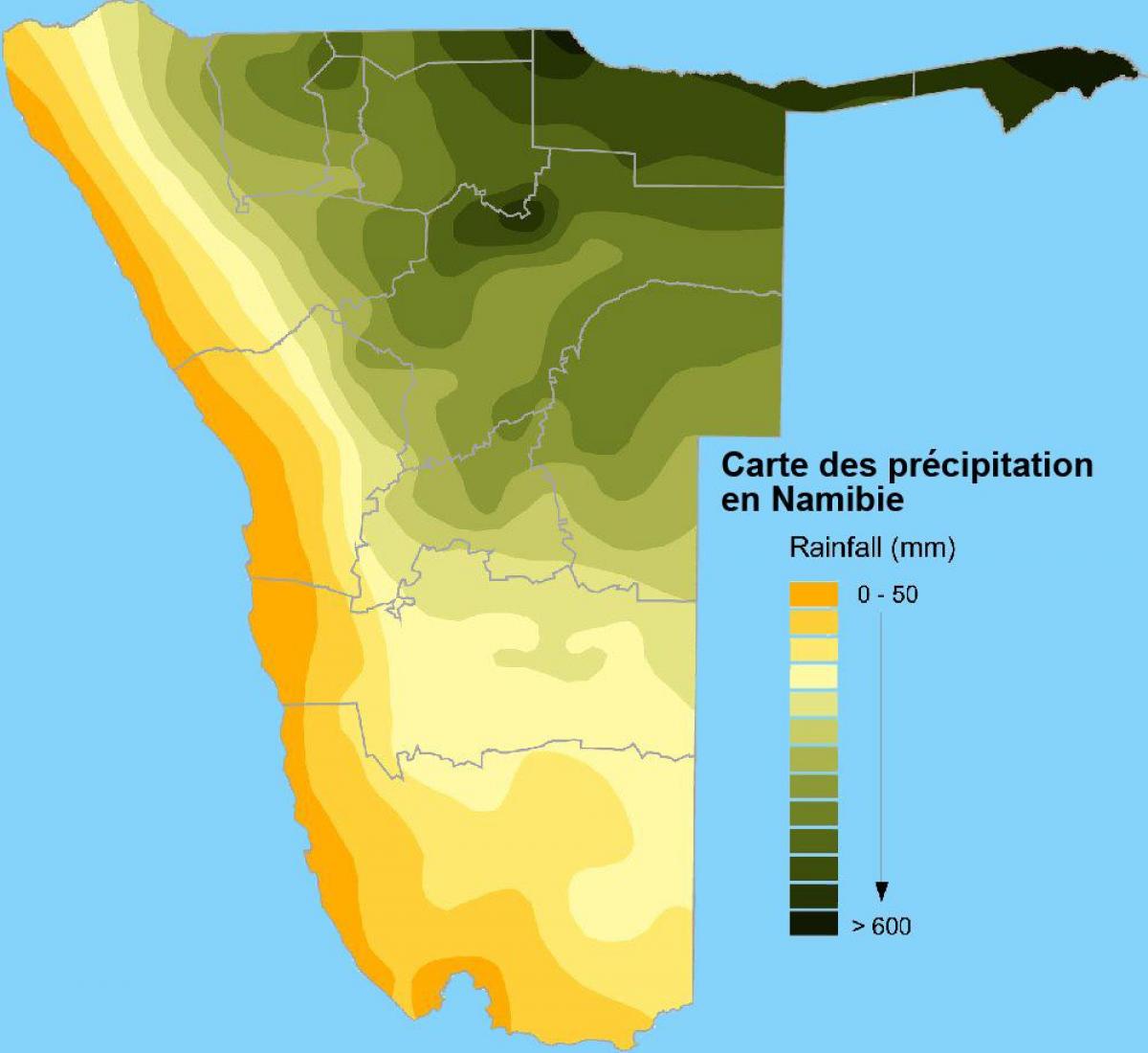 Mapa Namibie srážek