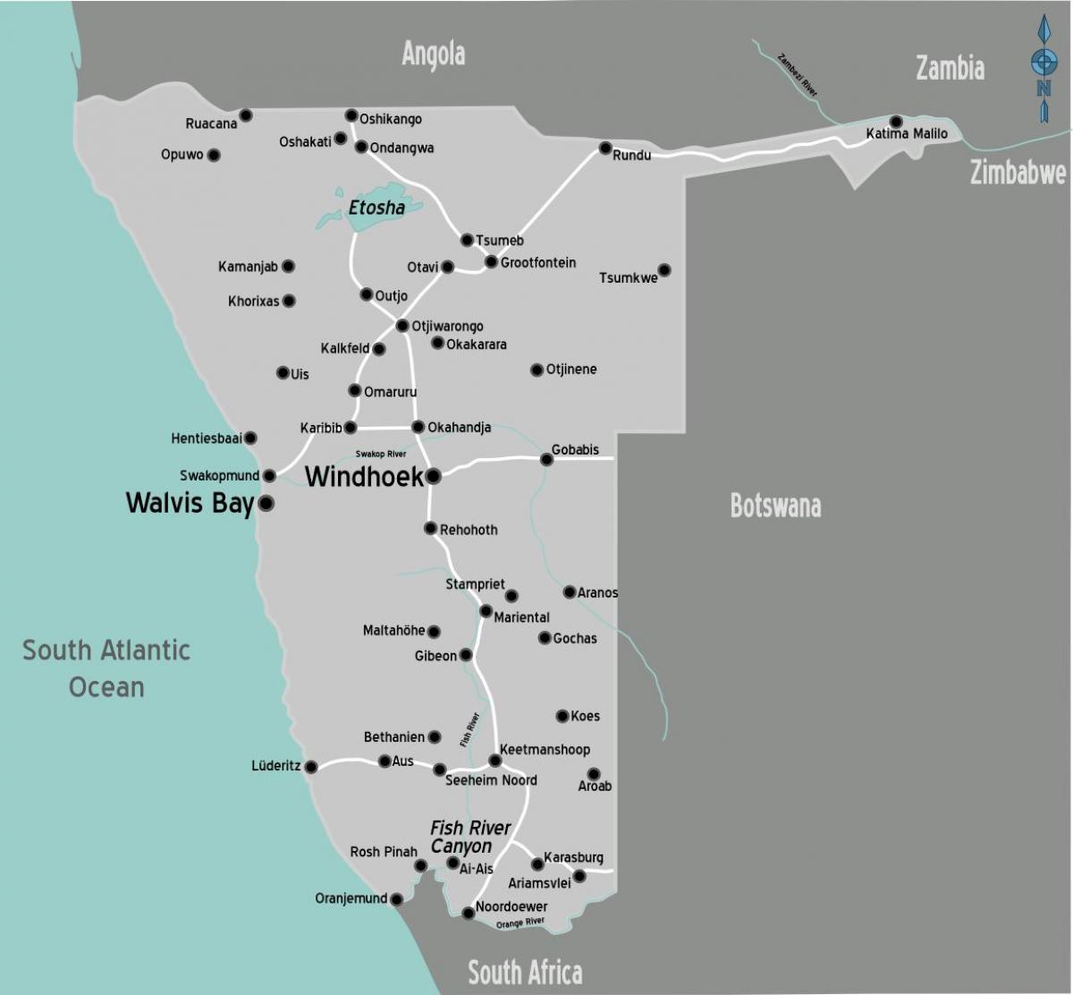 Mapa čerpacích stanic Namibie