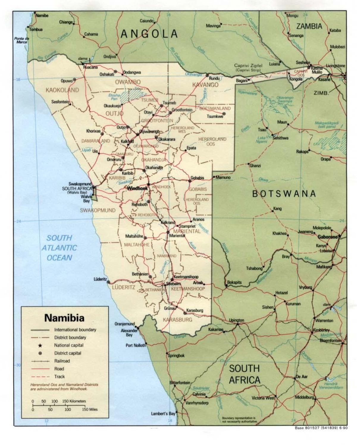 Namibie mapa s všech městech