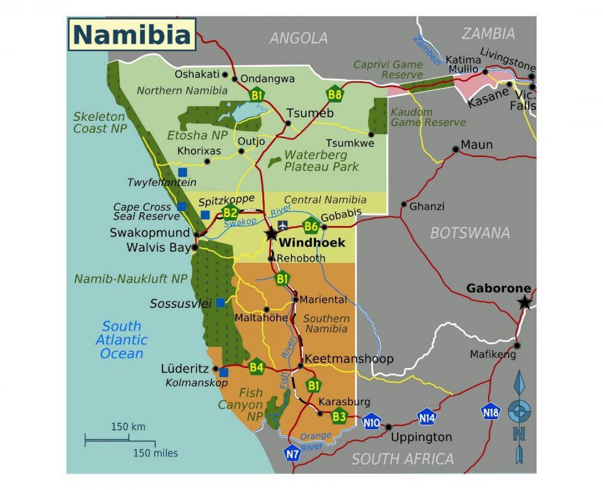 Mapa severní Namibie 