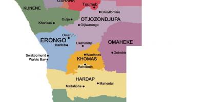 Mapa Namibie s regiony